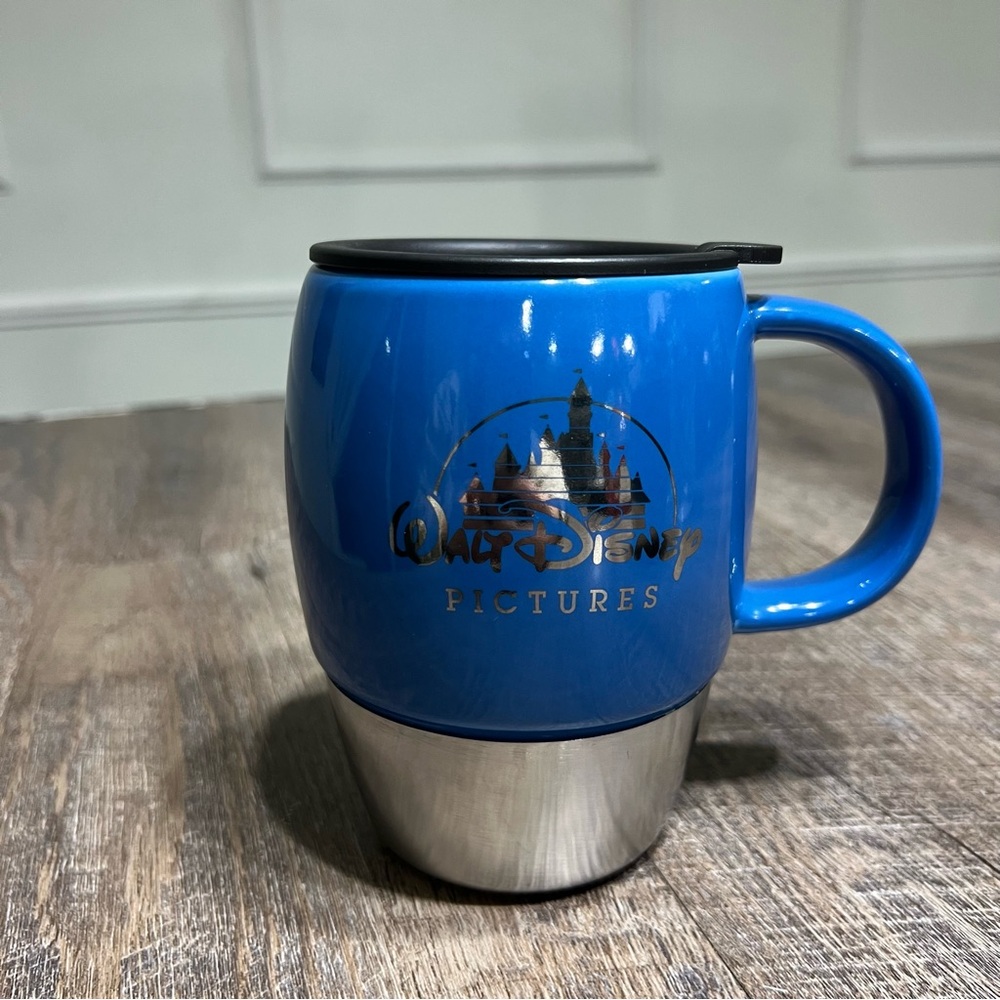 Walt Disney Pictures Blue Ceramic Stainless Steel Coffee Cup Mug w/ Lid Set Of 2 - Picture 4 of 5